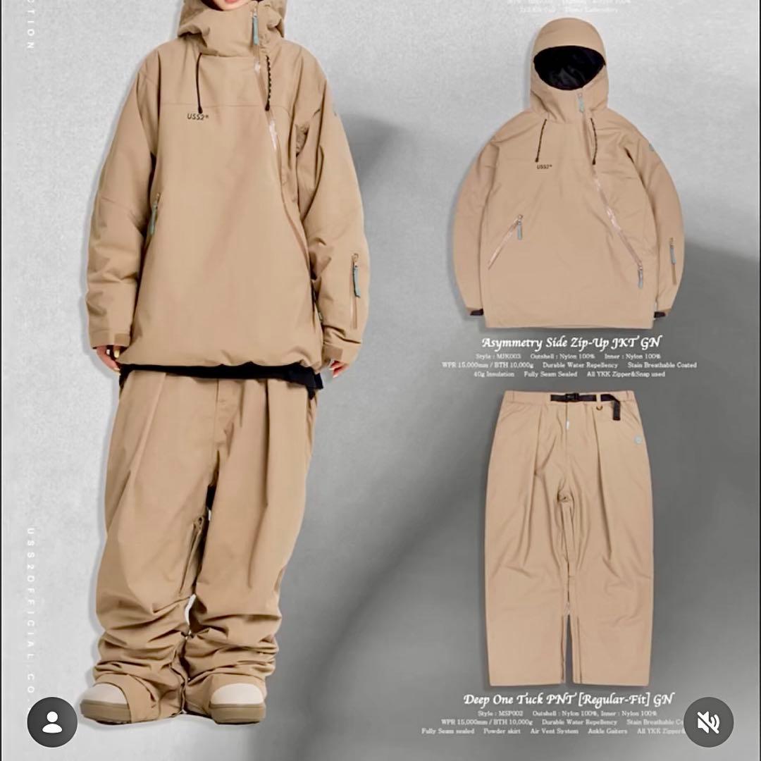 USS2 オストゥー★スノーボードウェア上下セット M ベージュ韓国
