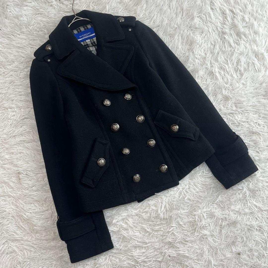 パーバリーブルーレーベル ピーコート ナポレオン ノバチェック 銀ボタン 黒