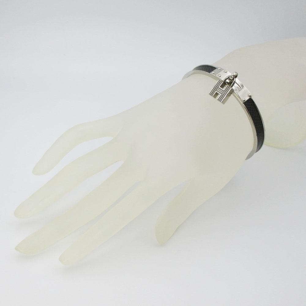 HERMES エルメス ケリーバングル シルバー×ブラックレザー