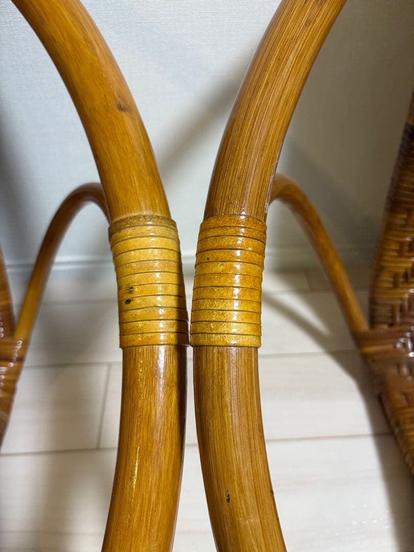 ラタン　丸座椅子　2台セット　アジア　レトロ