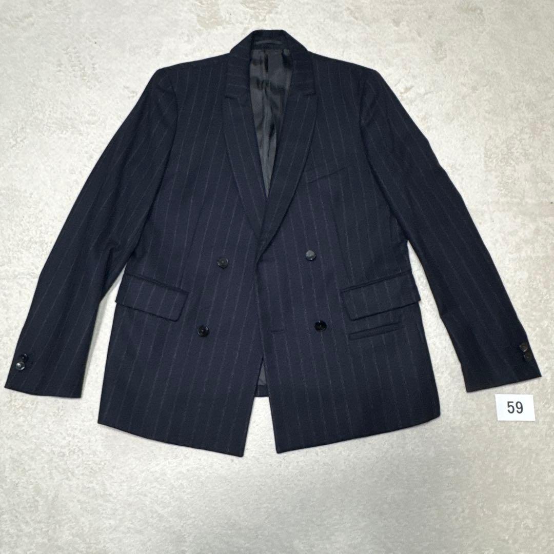 59 極美品　ナノユニバース　ダブル　スーツ　日本製　ストライプ　46 M