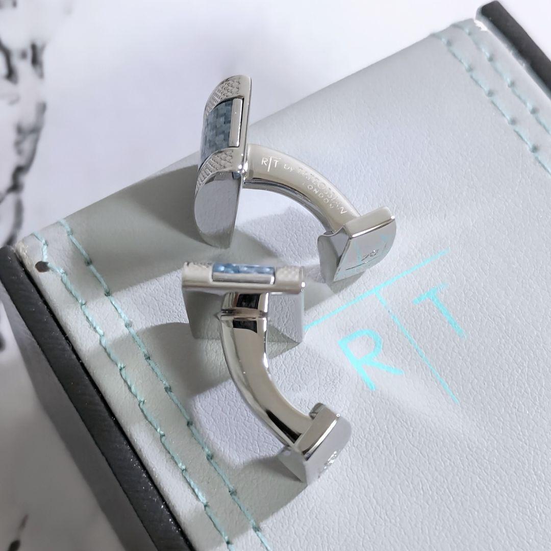 タテオシアンTATEOSSIANカーボンDシェイプカフス銀青シルバーカフリンクス