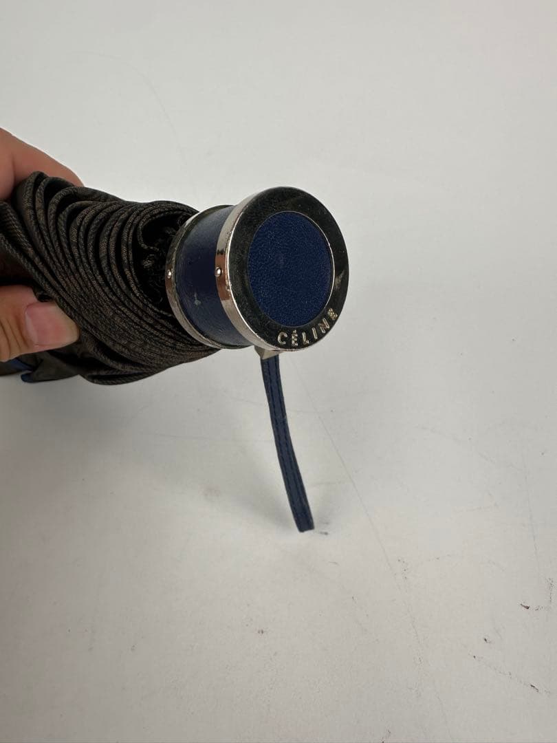 CELINE セリーヌ　折りたたみ傘 ロゴ柄 ブラウン/ブルー