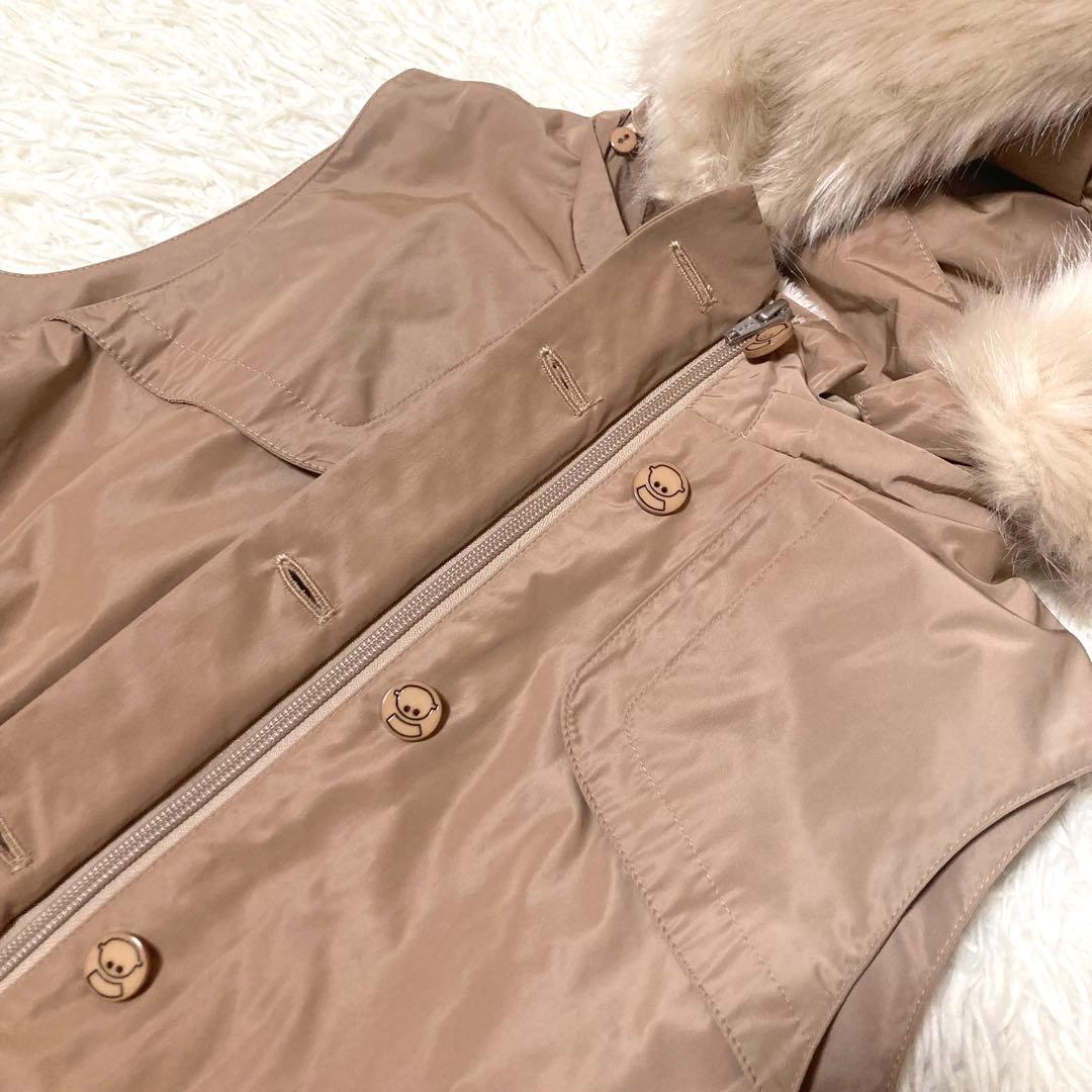 【美品】STUDIO PICONE ロングベスト　ジレ　フード　ボア　裏地総柄