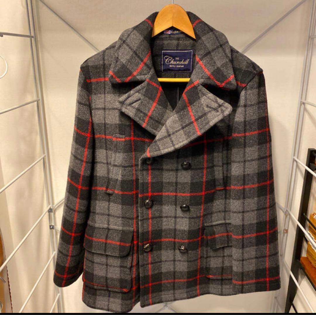 チャーチル チェック ピーコート ウール