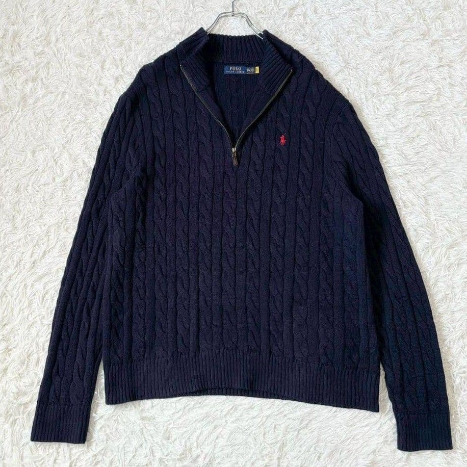 ポロ　ラルフローレン　ケーブルニット　ハーフジップ　紺　ポニー　大きいサイズ