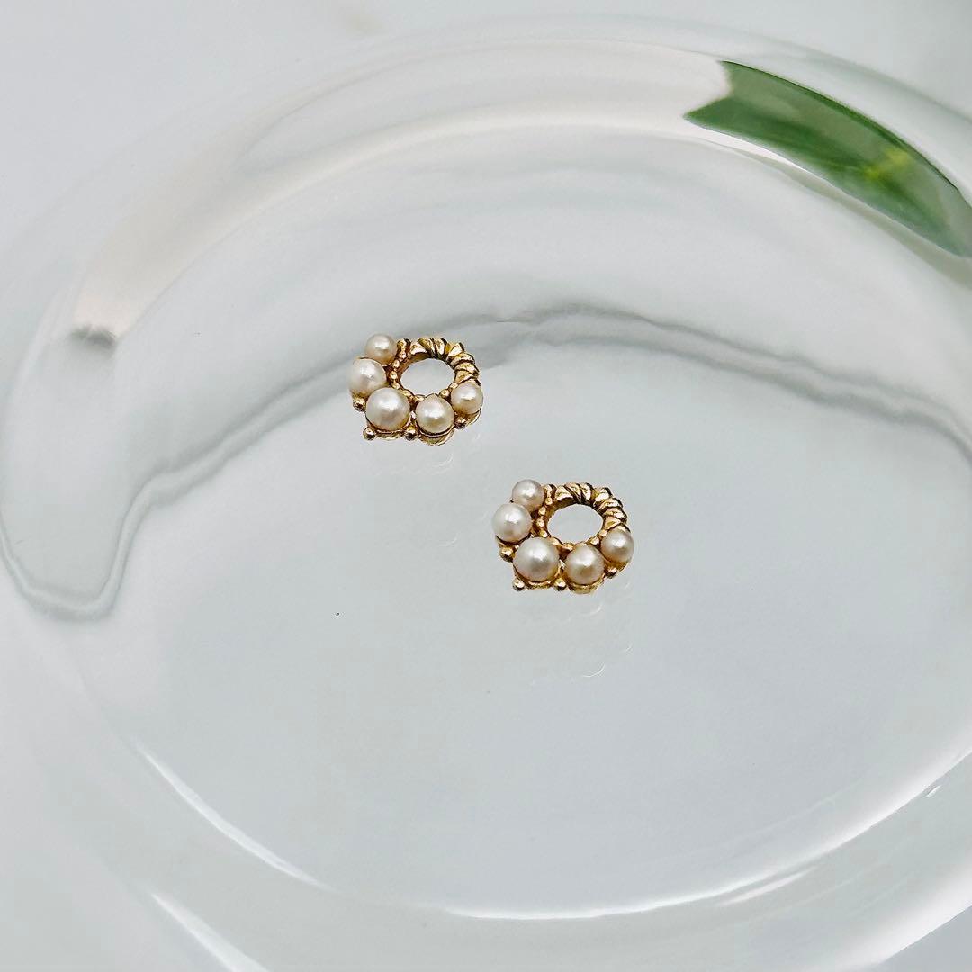 agete k14 パール付　ピアスチャーム　ゴールド　5珠