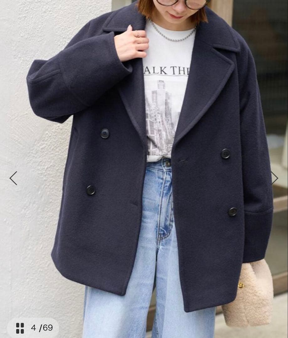 ★お値下げ　尾州ウールスーパー100モッサPコート　36 ネイビー