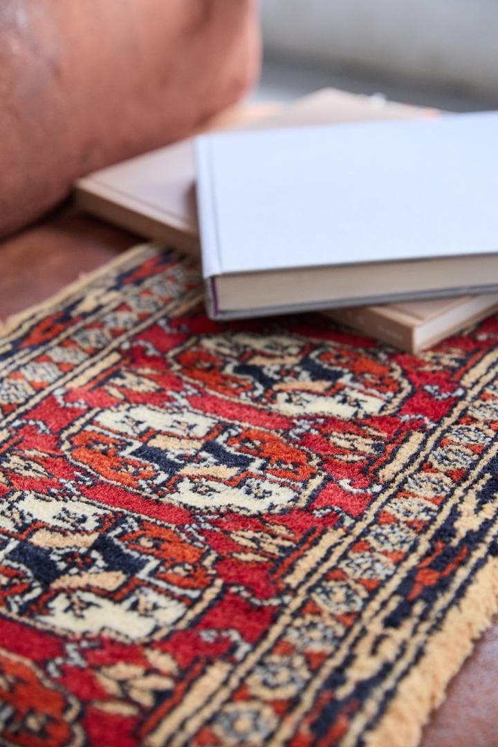 ヴィンテージラグ　トライバルラグ　ラホール産（96×32cm）茶　赤　ベージュ