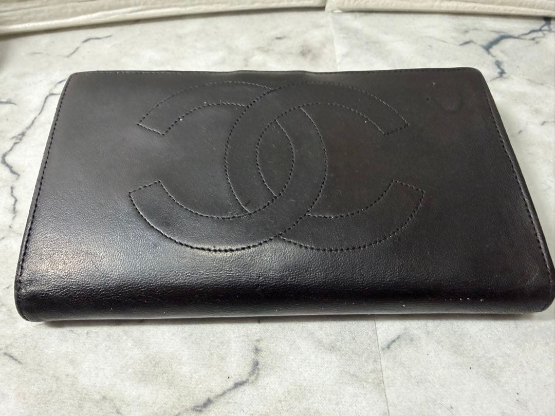 【カード付・希少3番台】CHANEL ラムスキン がま口 二つ折り財布 ブラック