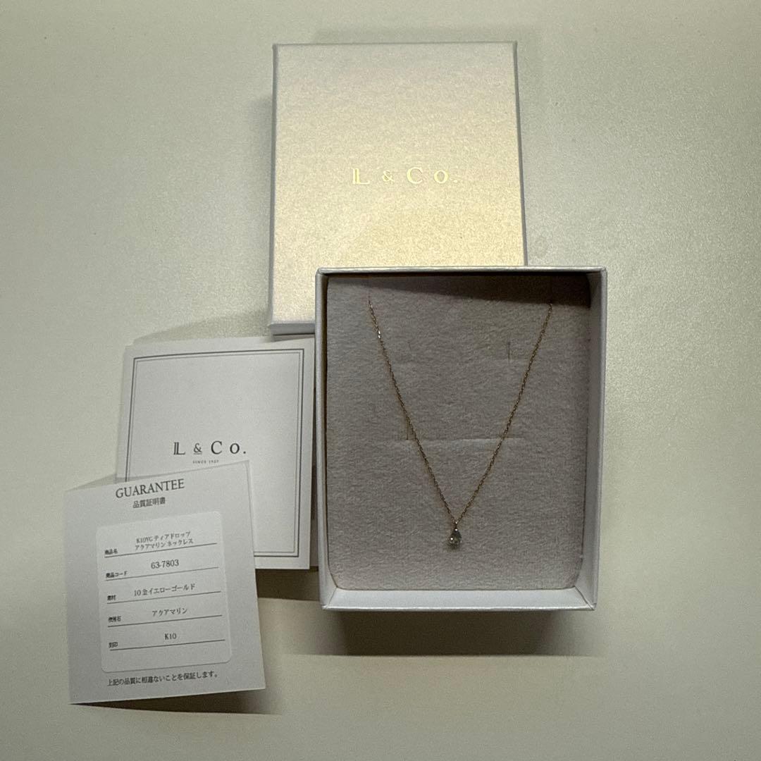 L&Co. K10イエローゴールド ティアドロップネックレス アクアマリン