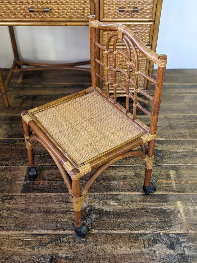 【Kazama】籐家具 ラタンのドレッサー 鏡台 椅子付