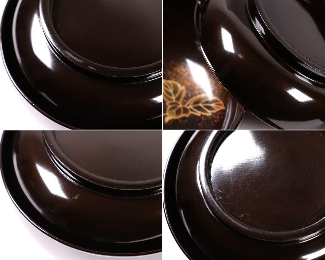 MA246 時代漆器 輪島塗 牡丹雀金蒔絵 梨地 黒塗椀 五客 木製 花鳥