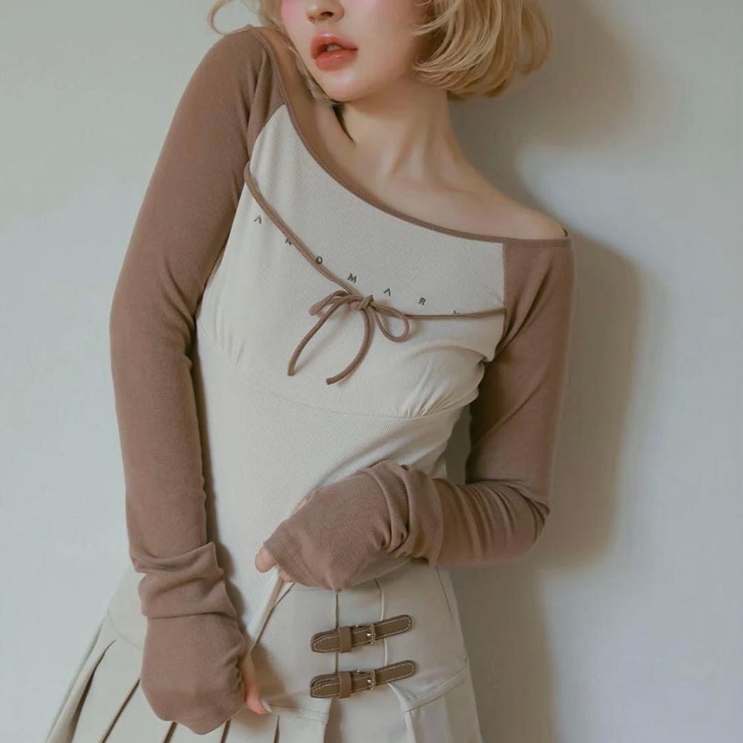【新品未使用】Alma ribbon tops beige