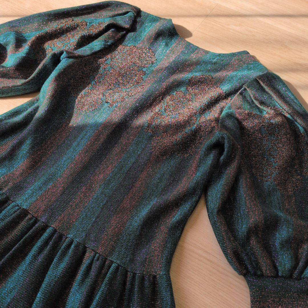 Toyoko Saito 斉藤都世子　ワンピース　グリーン・金・紫　ラメ