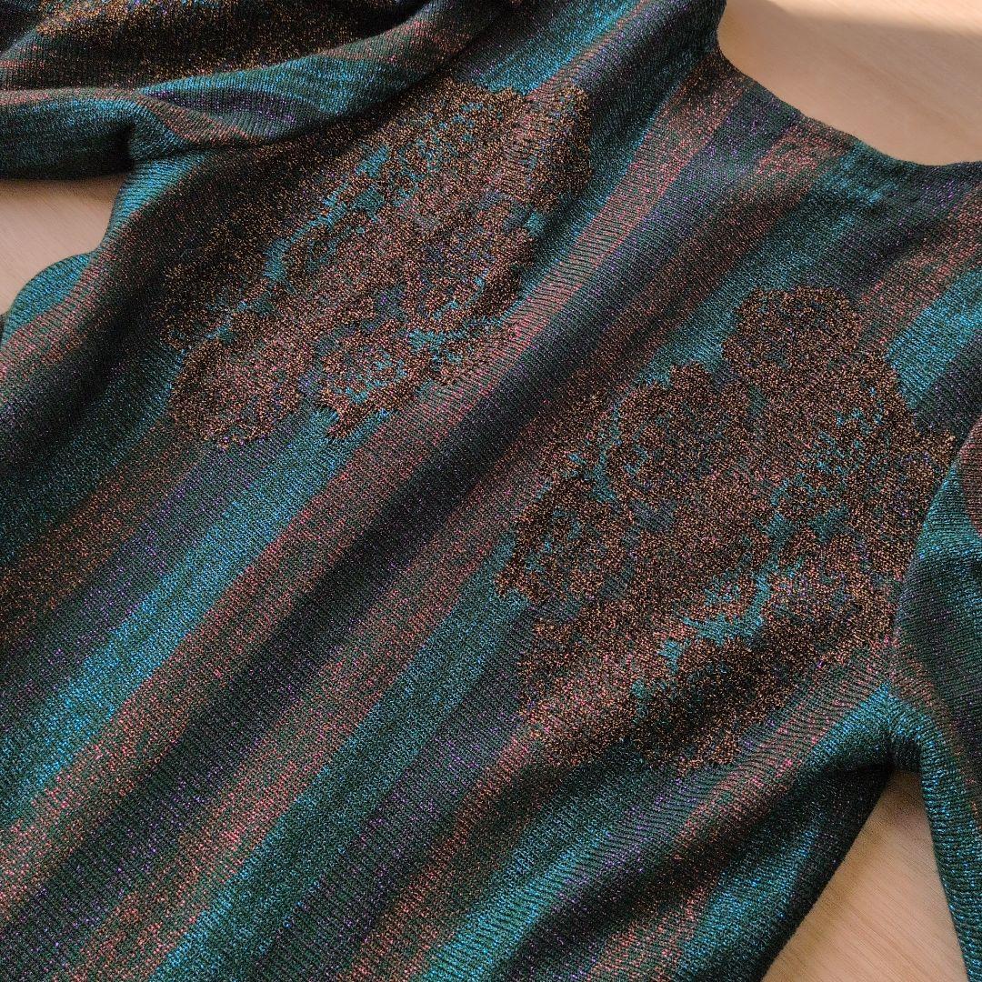 Toyoko Saito 斉藤都世子　ワンピース　グリーン・金・紫　ラメ