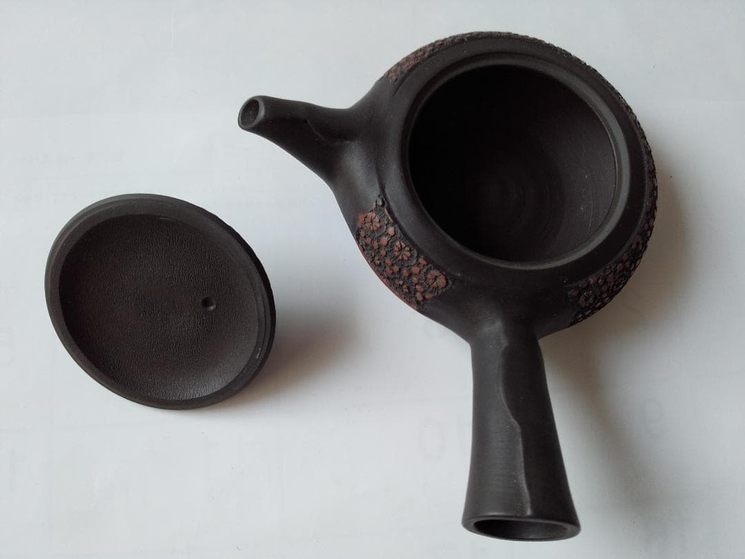 更紗常滑焼 稲葉石水 造 黒泥茶注 黒泥丸型急須 土瓶 共箱 共布 栞新品