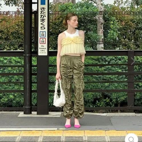 POPPY★GATHER RIBBON CARGO PANTS (KHAKI)