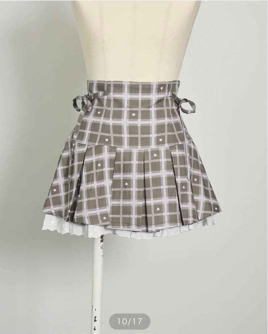 piumハートチェックプリーツミニスカート ブラウン