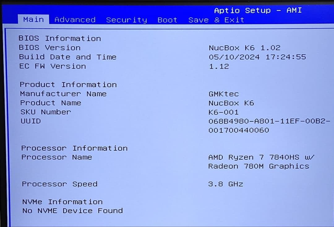 ミニPC GMKtec Nucbox K6 Ryzen 7 7840HS Win11