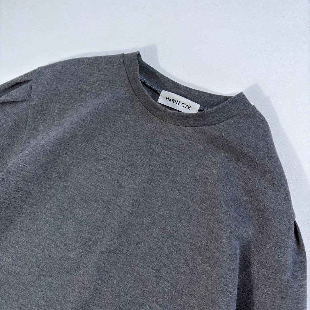 極美 ヘリンドットサイ 異素材切替 ロングワンピース グレー HeRIN.CYE