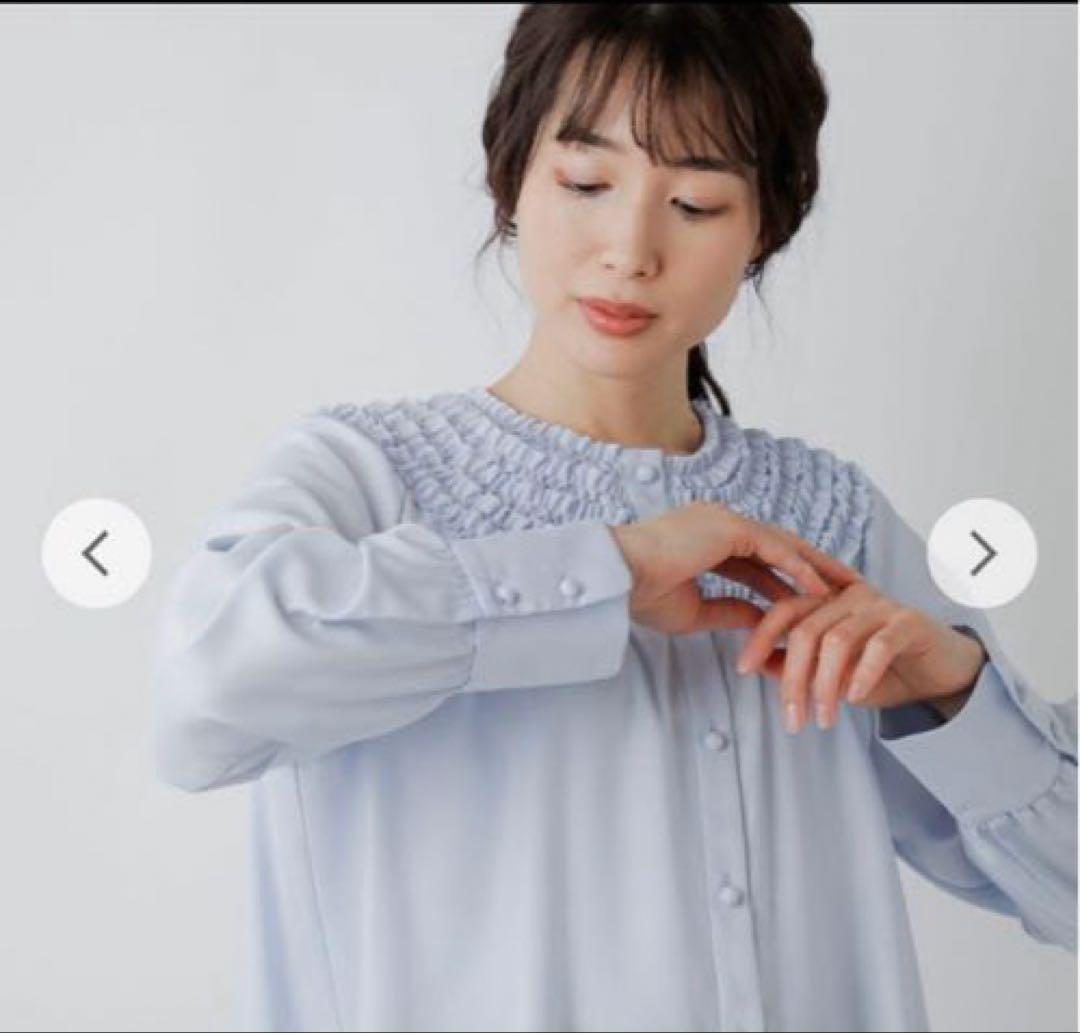 ✨新品❤️✨SONO ウォッシャブル ちびフリル 長袖 ブラウス ライトブルー　M