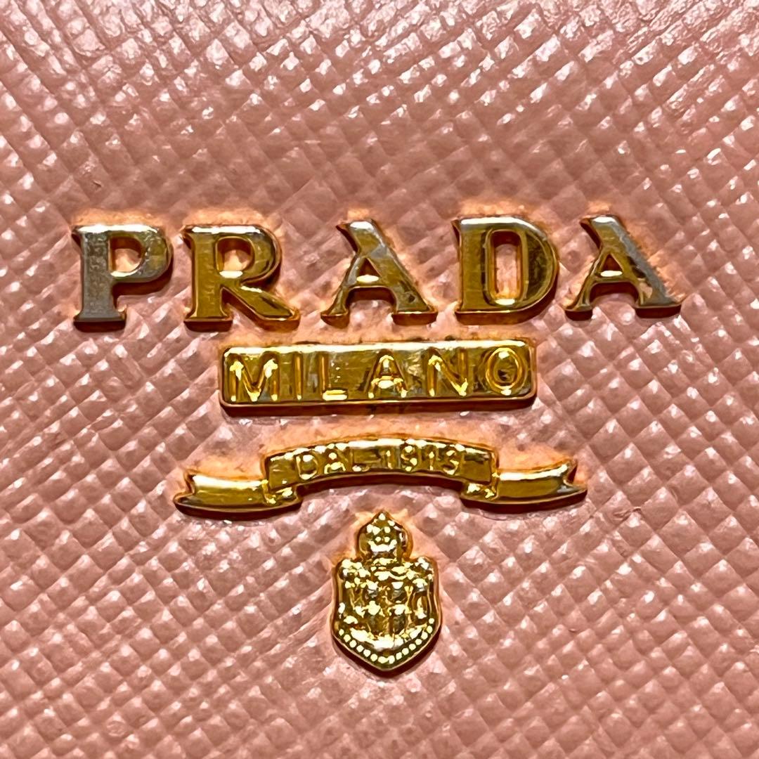 美品✨PRADA フィオッコサフィアーノ　ベビーピンク　メタルロゴ　2点セット