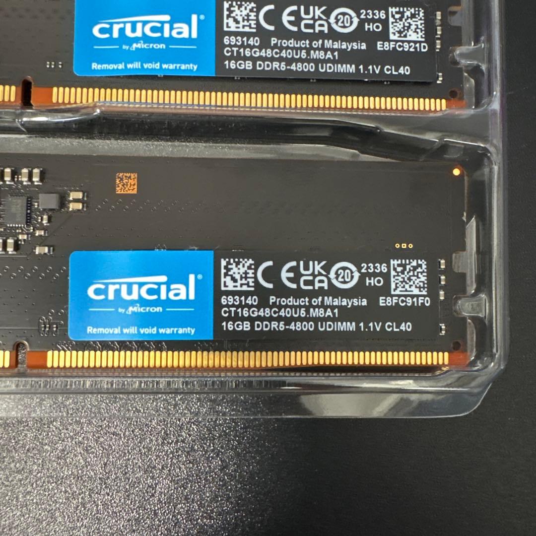 crucial 32GB 16GBx2枚 DDR5-4800 UDIMM メモリ