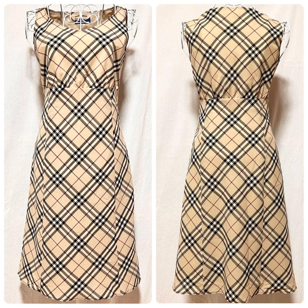 美品 バーバリーブルーレーベル ワンピース ノバチェック ひざ丈 おしゃれ 36