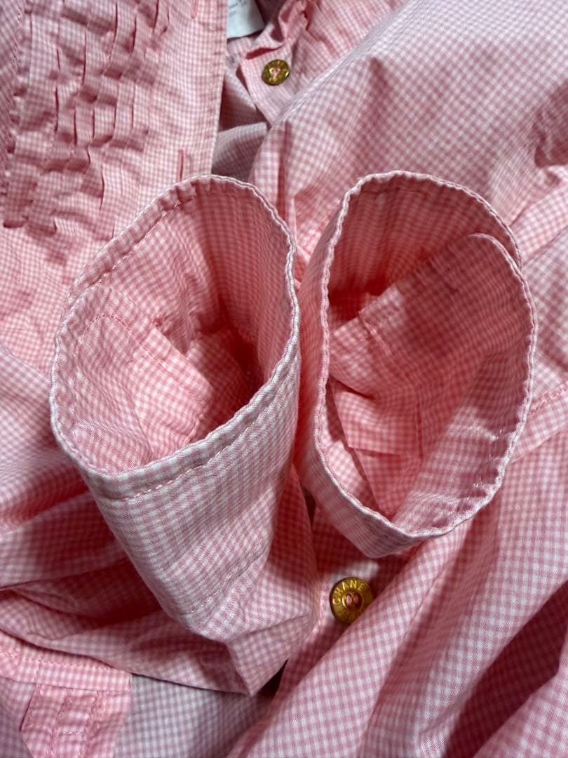 シャネルCHANELヴィンテージ、チェックシャツ、オーバーサイズ極美品ピンク