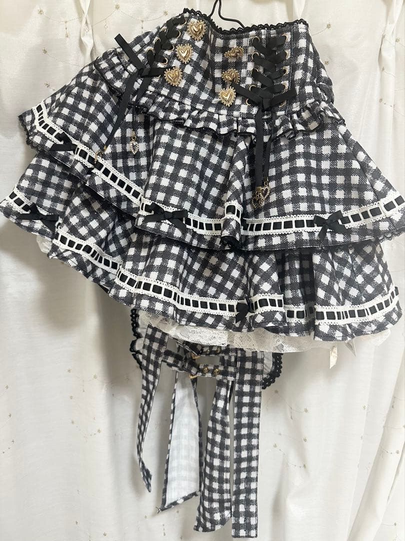 LIZLISA リズリサ はしごリボン ギンガム ティアードスカパン