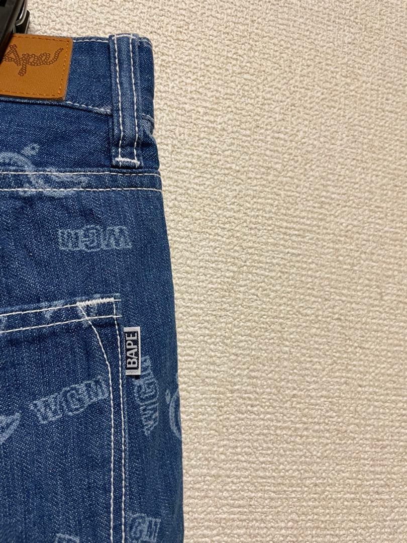 ★新品★ A BATHING APE エイプ ハーフパンツ デニム 総柄 L表記