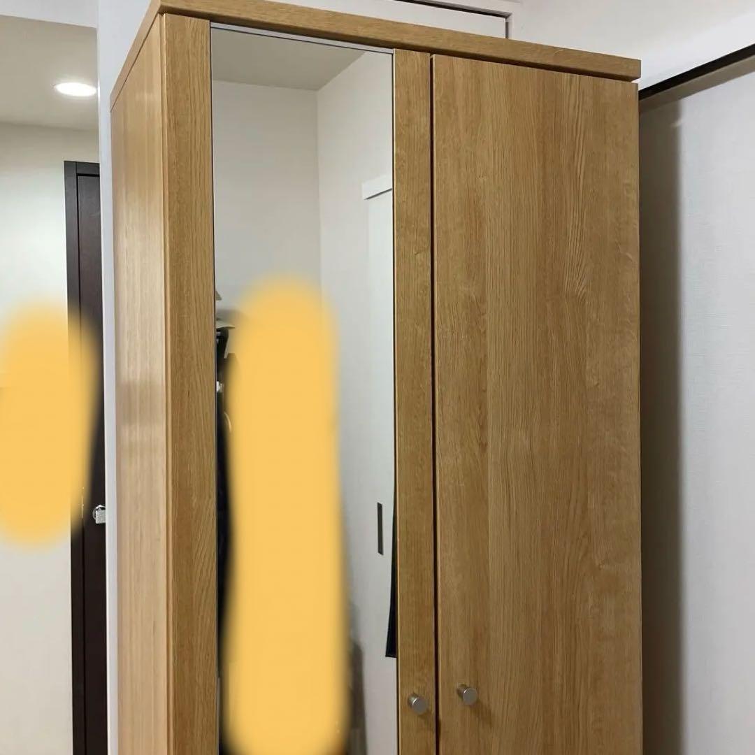 【ニトリ】ワードローブ クエスT 80WR LBR 鏡付き ライトブラウン