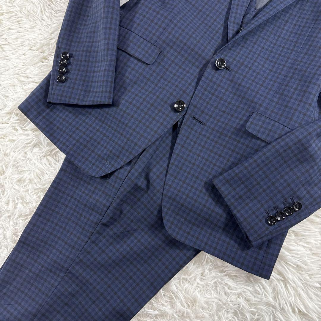 【美品】スーツセレクト スリーピース スーツ ギンガムチェック ネイビー A6