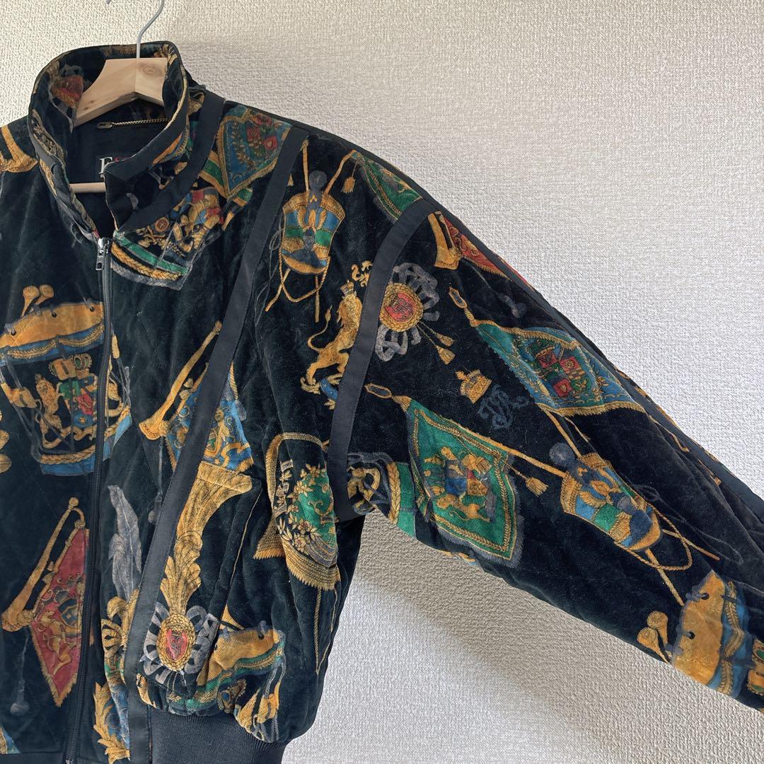 ESCADA ヴィンテージ ベロア　総柄ブルゾン スカーフ柄　綿混　ドイツ製