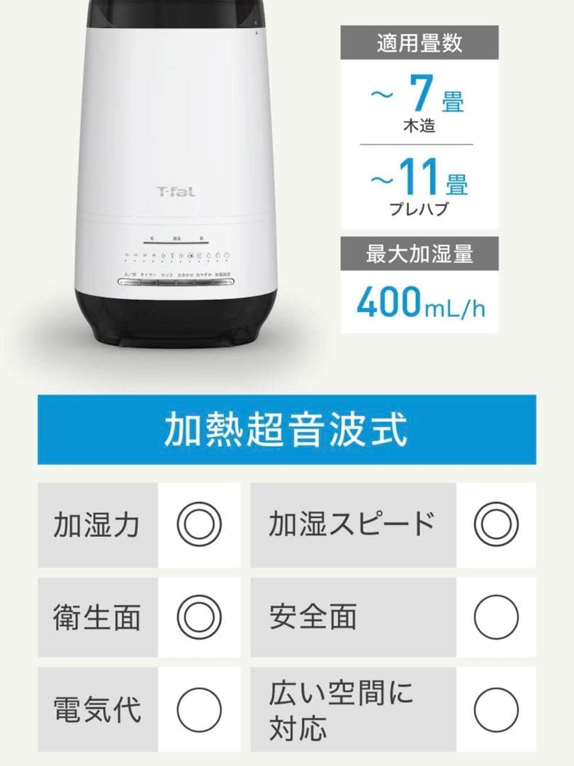 T-fal 置き型加湿器 400mL/h