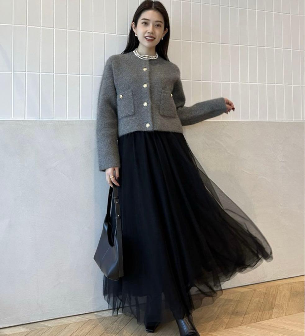 アニュアンス　ラクーンブレンドノーカラーニットジャケット