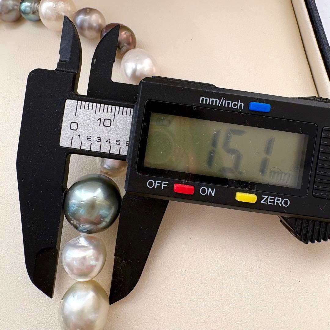 照り最強◎黒蝶・白蝶真珠 マルチカラー ネックレス 10.4-15.1mm