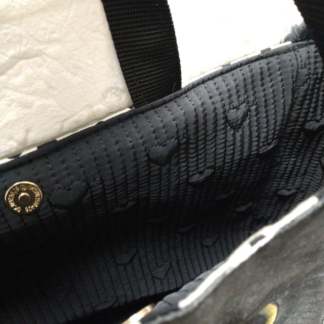 ゆ*ら様 コヤンイサムチョン☆横長トートバッグ　ボアキルトパール黒　黒猫　ダルメ