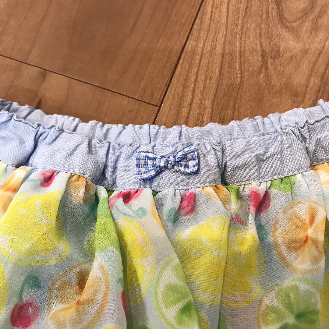 メゾピアノ ☆美品☆フルーツ柄ドッキングTシャツ&フリルスカパン2点セット