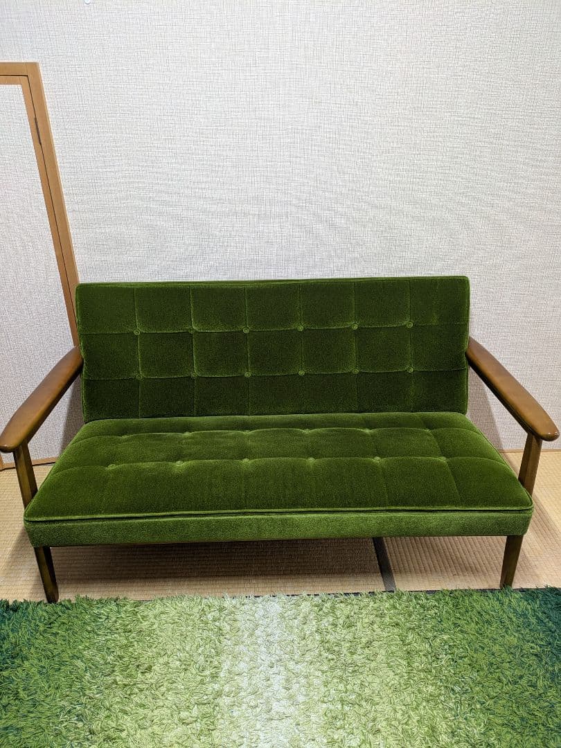 カリモク60 Kチェア モケットグリーン 2シーター (大阪引取りは更に値引き)