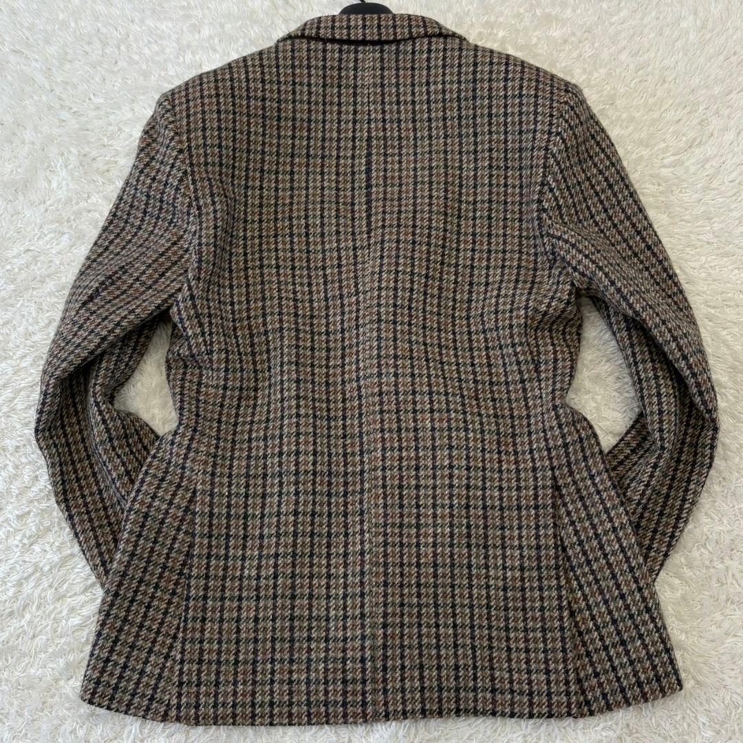 ハリスツイード テーラードジャケット くるみボタン 総柄 チェック 総裏地 XL