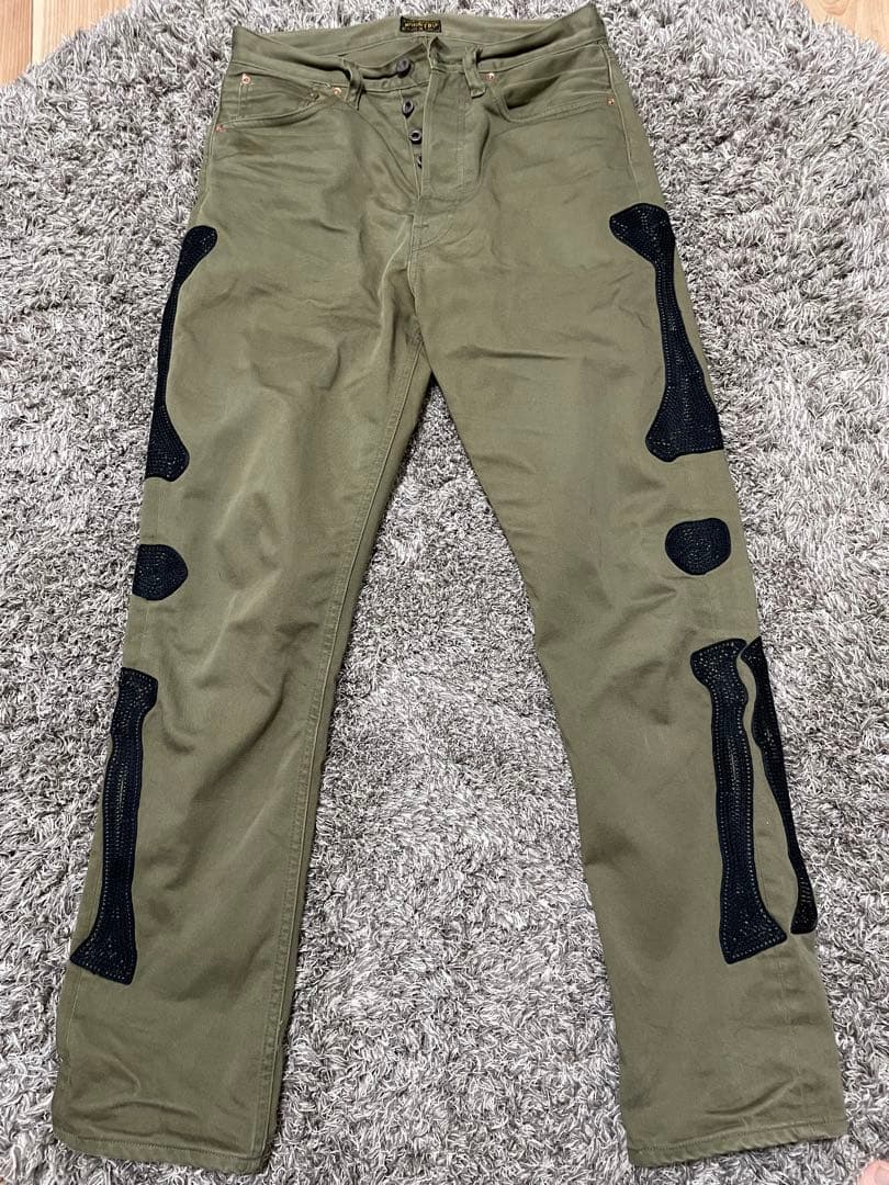 KAPITAL 骨刺繍 オリーブ チノパン　ek-1319 28サイズ