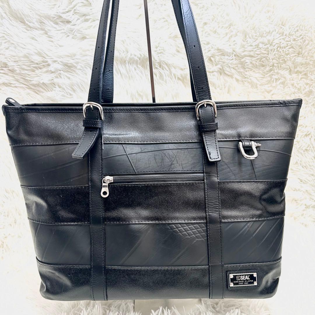 SEAL シール 森野帆布コラボ レザートートボストンバッグ ボーダー 黒