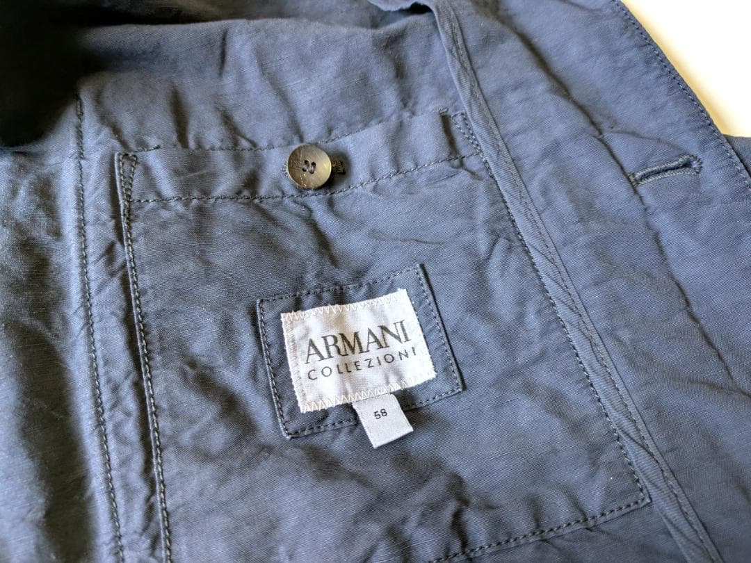 アルマーニ コレツィオーニ ノーカラーナイロンジャケット 58 麻