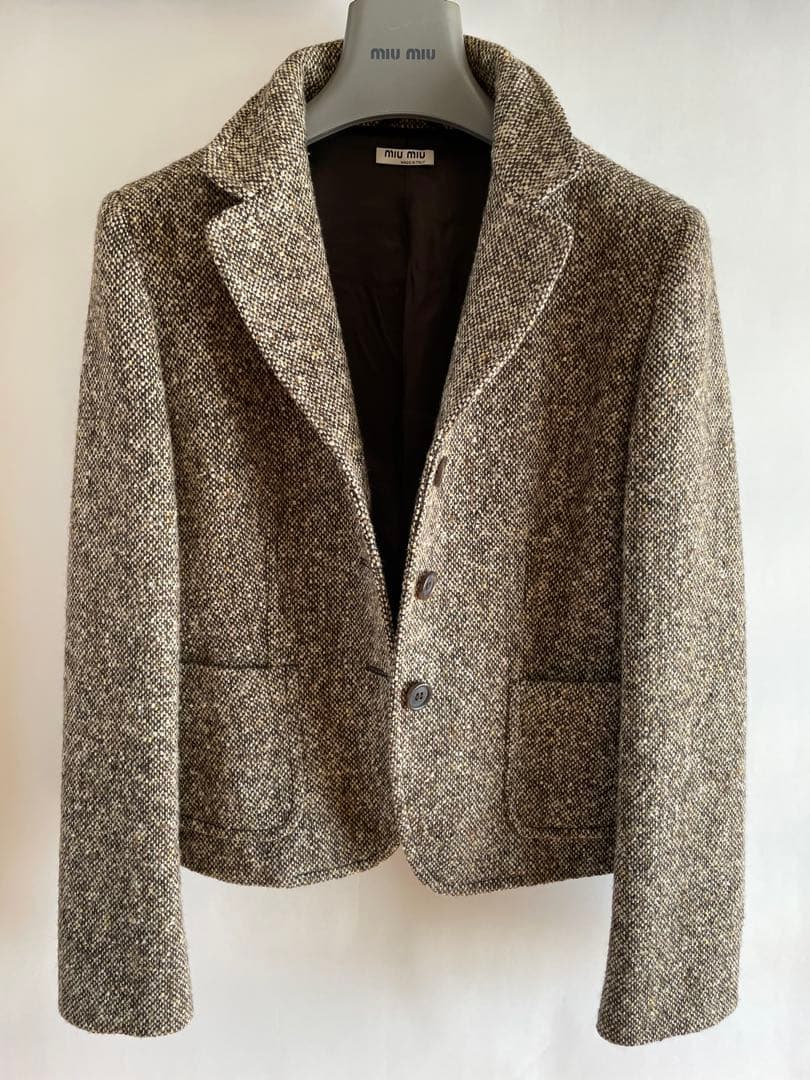 美品 miumiuミュウミュウ テーラードジャケット ツイード ブラウン系