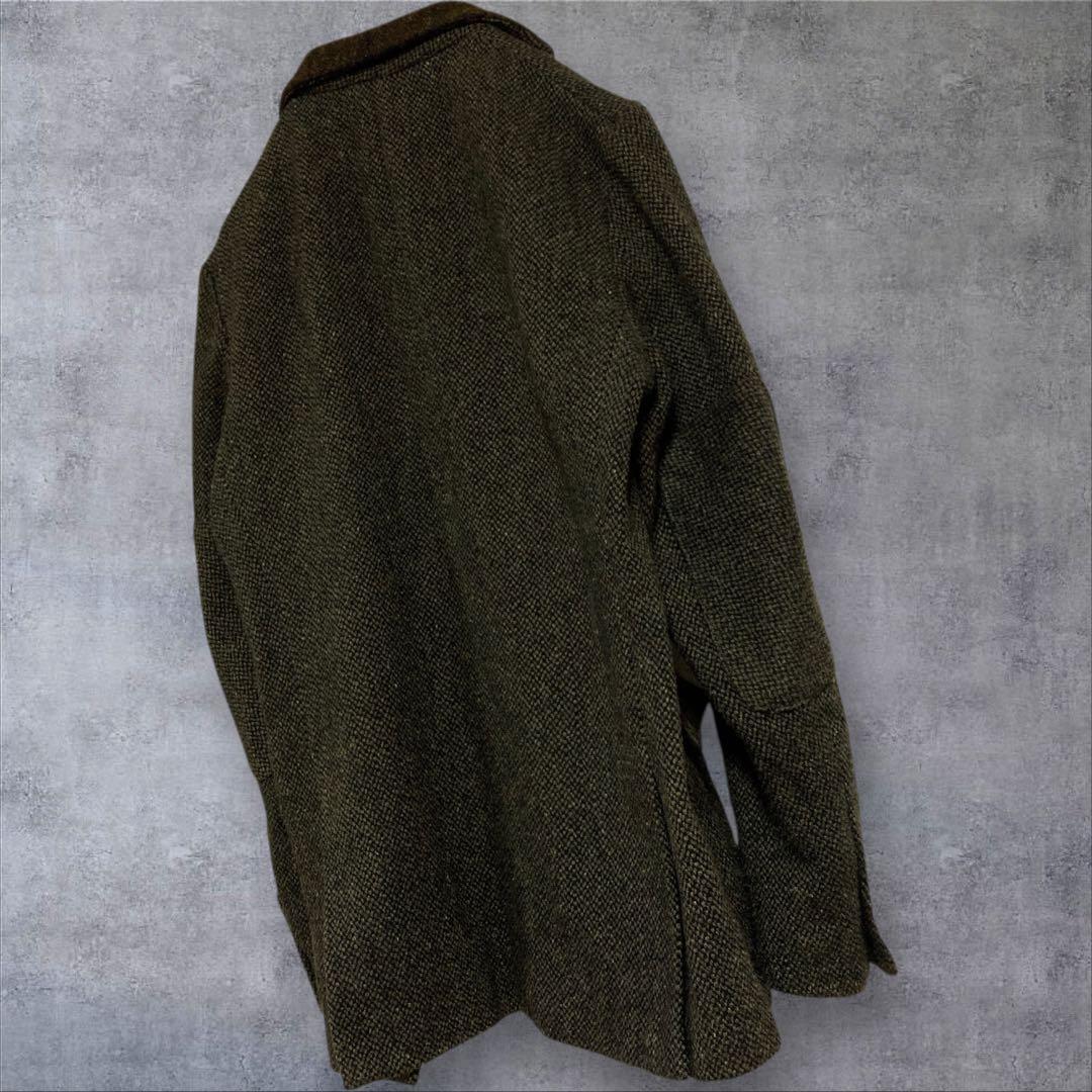 【美品】別注　ハリスツイード テーラードジャケットエルボーパッチ　カーキ M