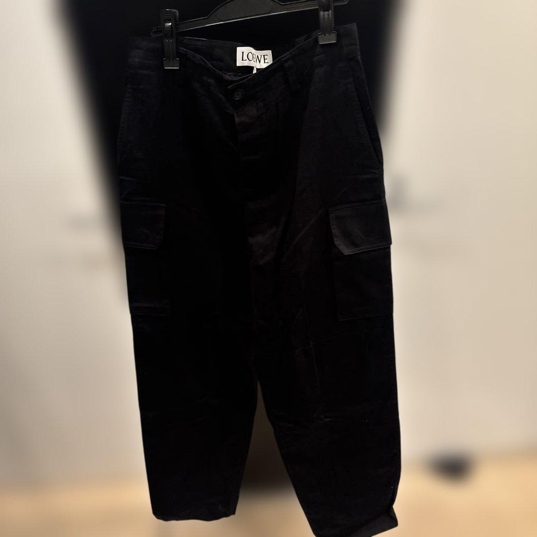 24AW ロエベ LOEWE カーゴトラウザーズ コットン パンツ 黒 48