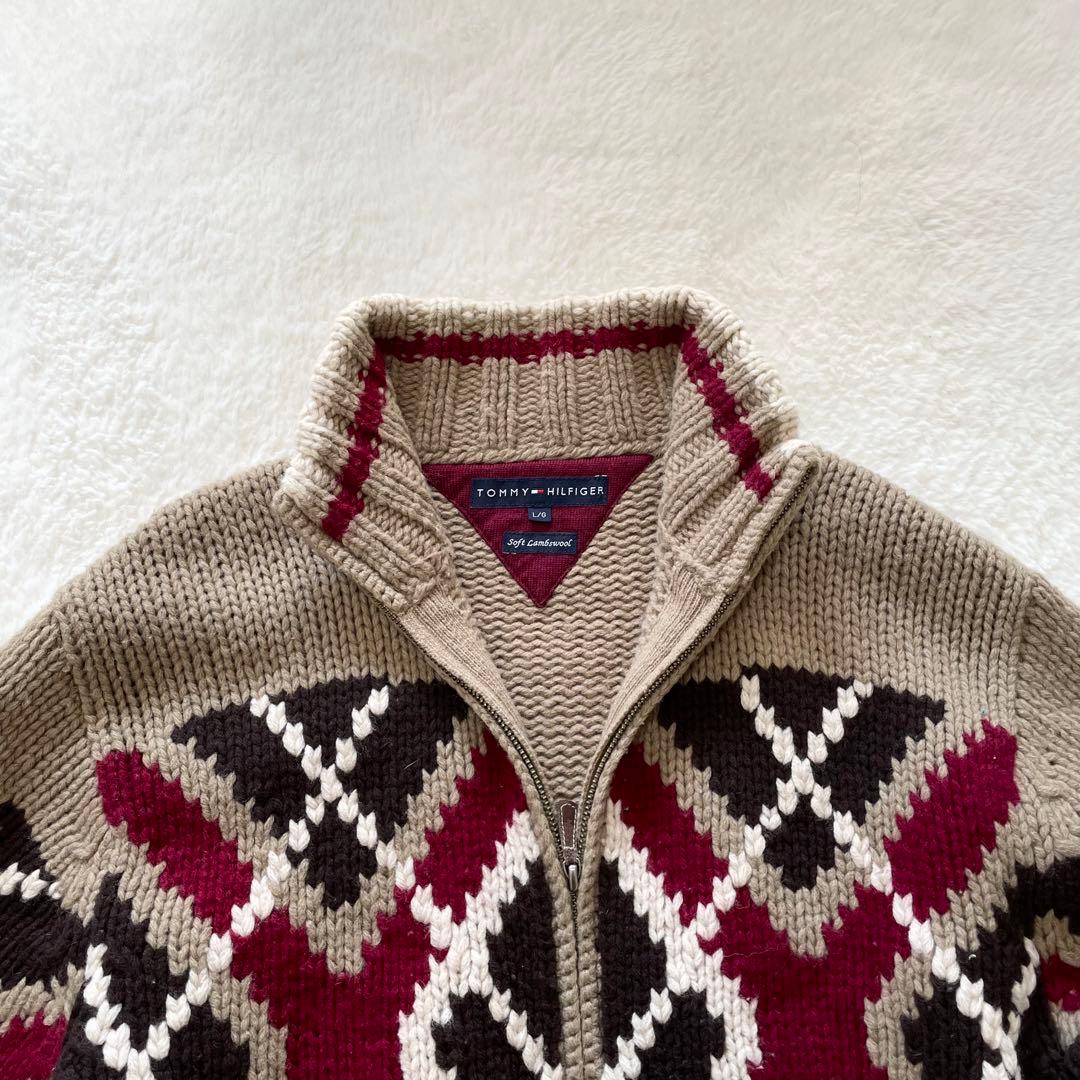 【希少】トミーヒルフィガー　ネイティブ柄　カウチン　ドライバーズニット　L