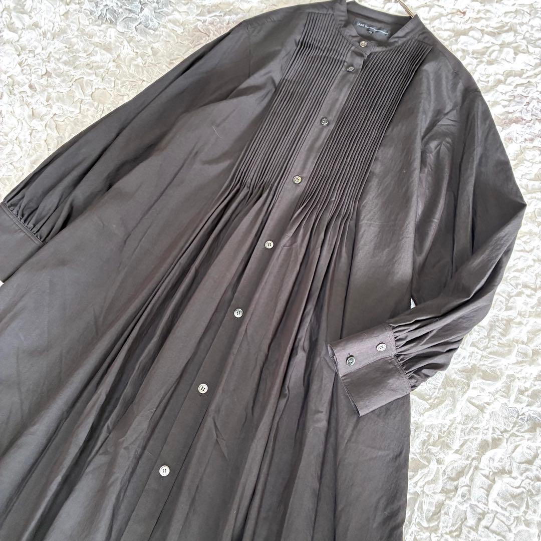 【美品】２３区 ヴィンテージ ライトタフタブザムワンピース 38 ダークブラウン